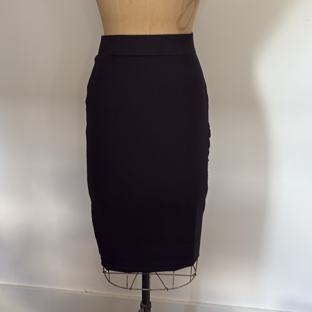 XOXO Pencil Skirt Black Knit Side Ruched Midi S - Picture 6 of 11
